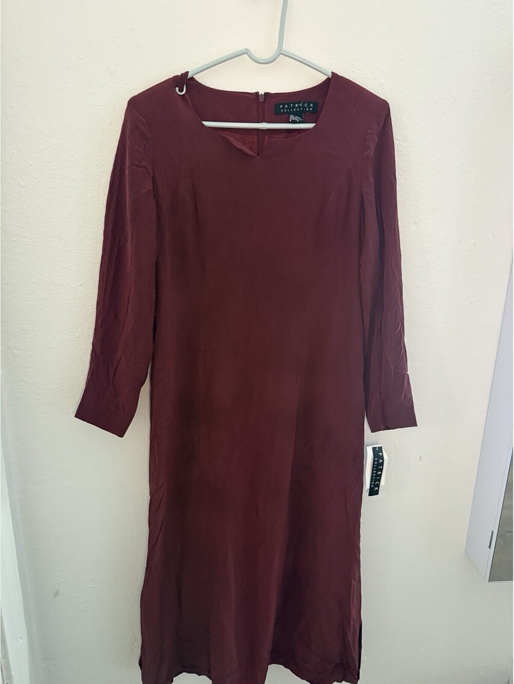Patrick Collection 100% Silk Dress Size 8 Cranberry Long Sleeve NWT